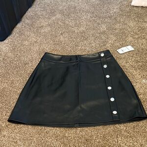 Bar III Black Faux Leather Mini Skirt with Button Accents